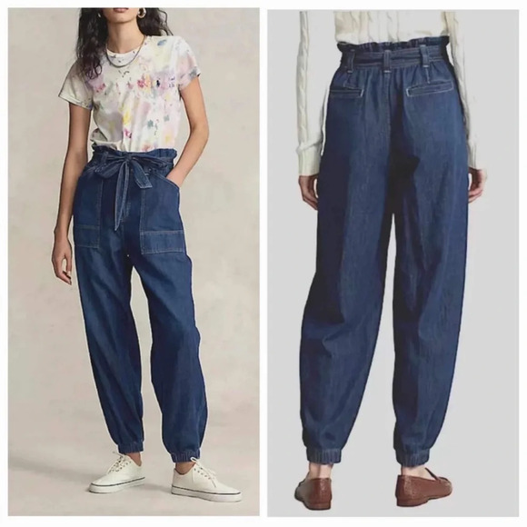 Polo Ralph Lauren Paperbag Utility High Rise Jogger Denim Jeans Size 28 - Picture 2 of 11